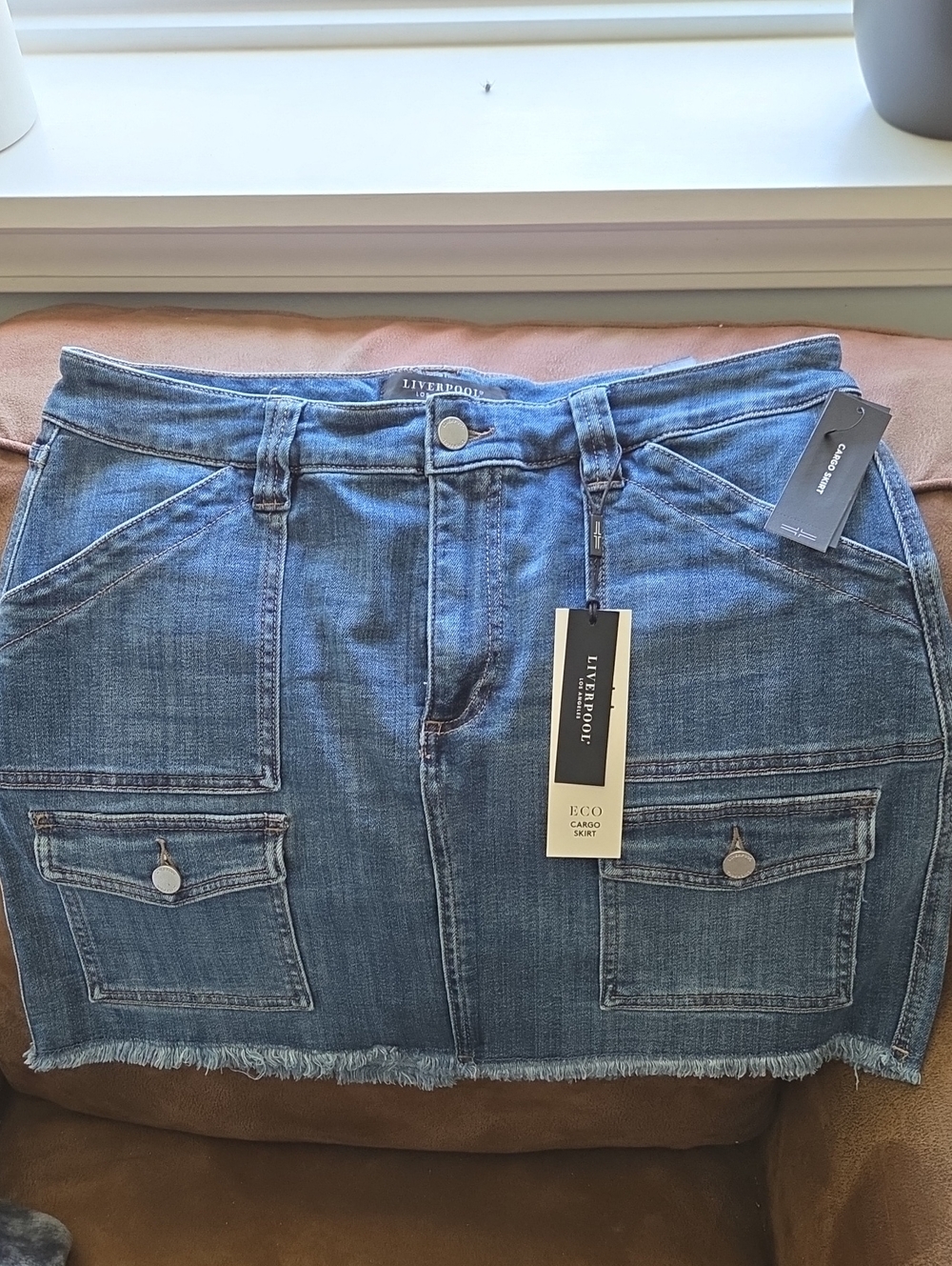 Liverpool Blue Denim Cargo Skirt with Front Pockets